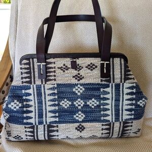 Marian Paquette Handbag Blue Beige Brown Print NWOT